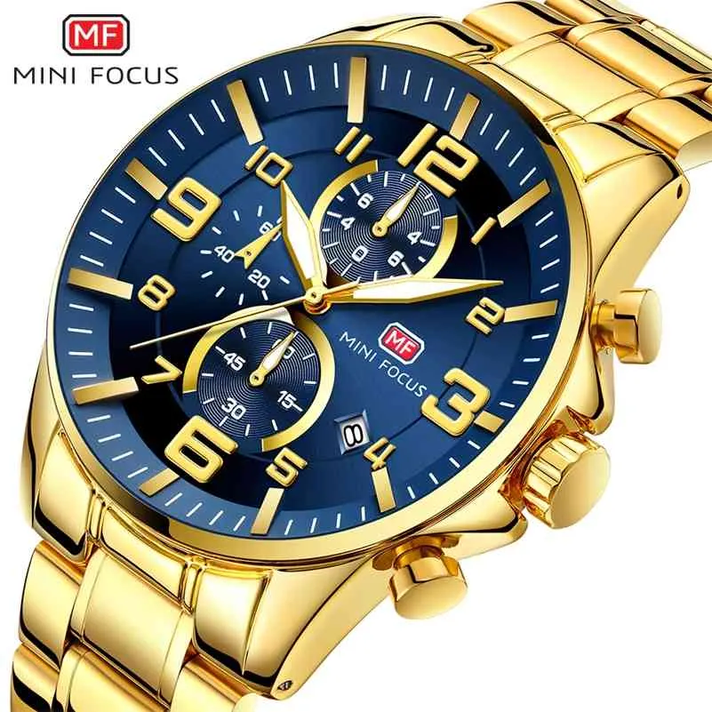 MINI FOCUS Orologi da uomo Top Brand di lusso Orologio in oro Calendario Cronografo impermeabile Multifunzione Business Horloges Mannen 210329