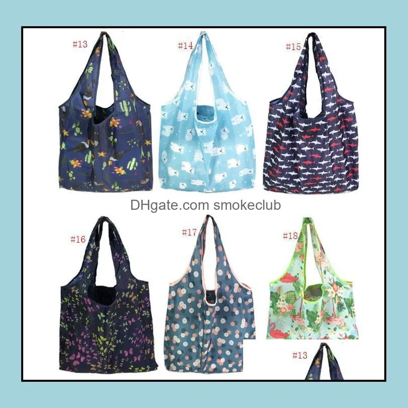 Large Foldable Shopping Bag Polyester Printted Reusable ECO Friendly Shoulder Bag Folding Pouch Storage Bags SN4079