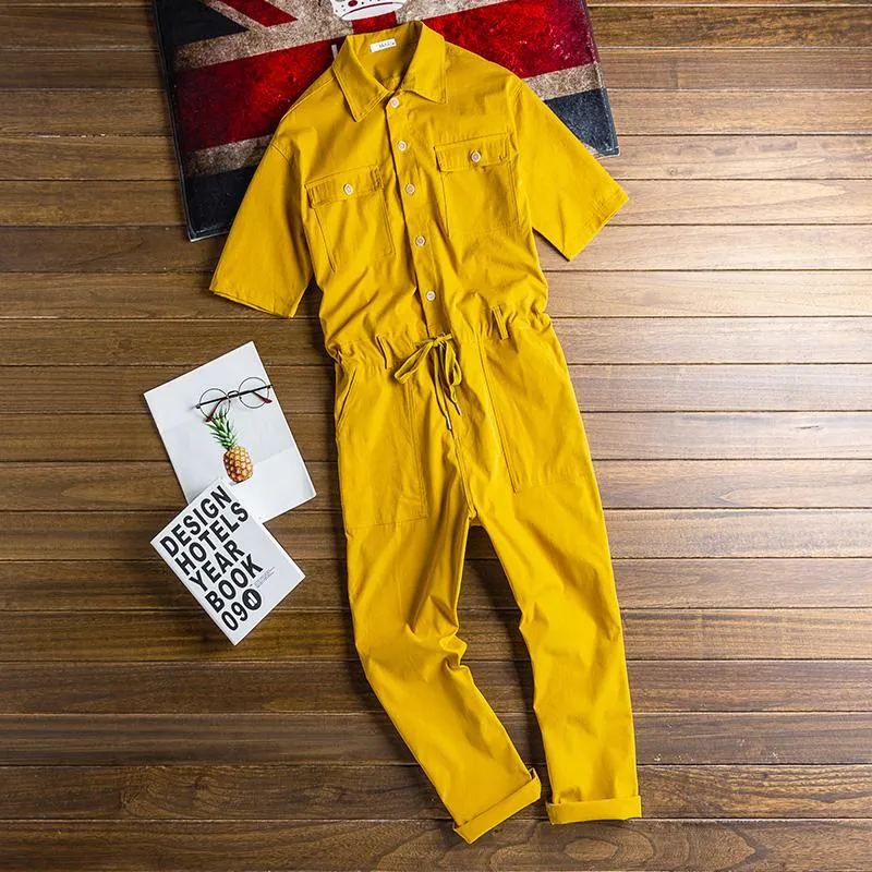 Herrbyxor super personlighet gul/svart män jumpsuit mode casual rompers trend verktyg vind blyerts hög kvalitet