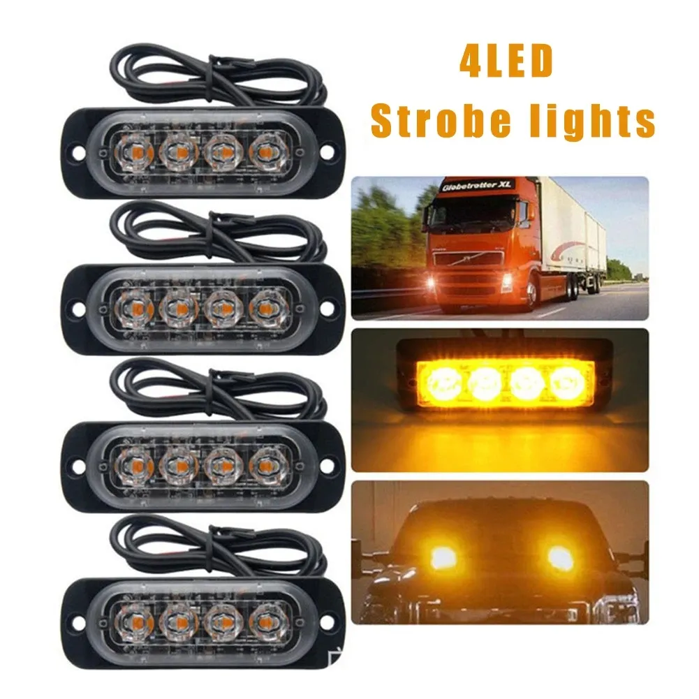 Truck 12V 24V 4 LED Strobe Warning Light Strobe Grille Flashing Lightbar Car Beacon Lamp Breakdown Emergency Lights