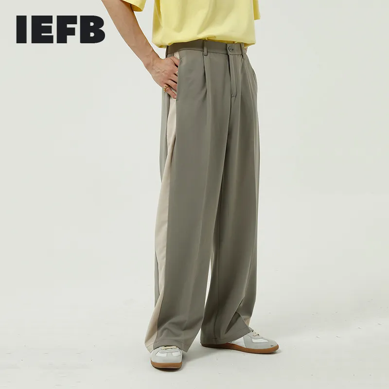 IEFB Mas's Lateral Contrast Color Patchwrok Causal Terno Pants Spring Summer Coreano Loose Wide Perna Calças 9Y5957 210524