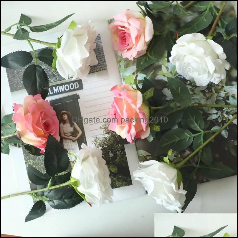 Decorative Flowers & Wreaths Flannelette Ruyi Simulation Bonsai Plants Rose Wedding Decoration Wall Tracery MW03336 INS Wind