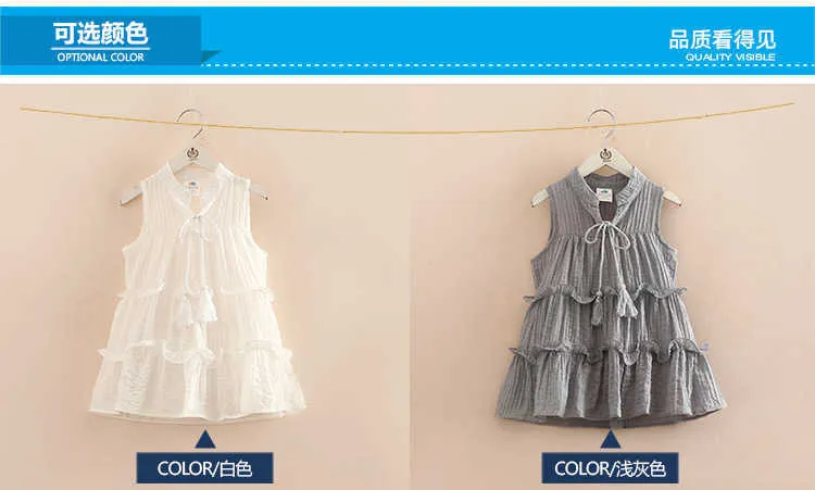  Summer Cool 3-12 Years Solid Color Confident Princess Sleeveless White Gray Teenage Girls Layered Dresses Beach Dress Kids (1)