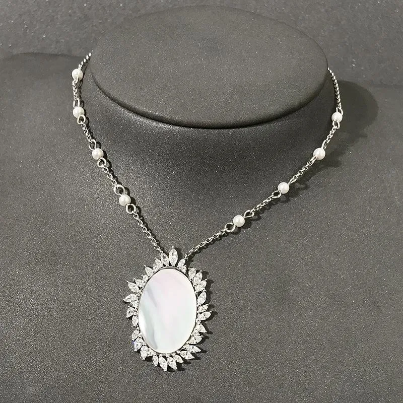 Kettingen S925 Sterling Silver May Mirrored Moeder-of-Pearl Necklace vrouwelijke mode zomer intrekbaar sleutelbeen ketens sieraden cadeau