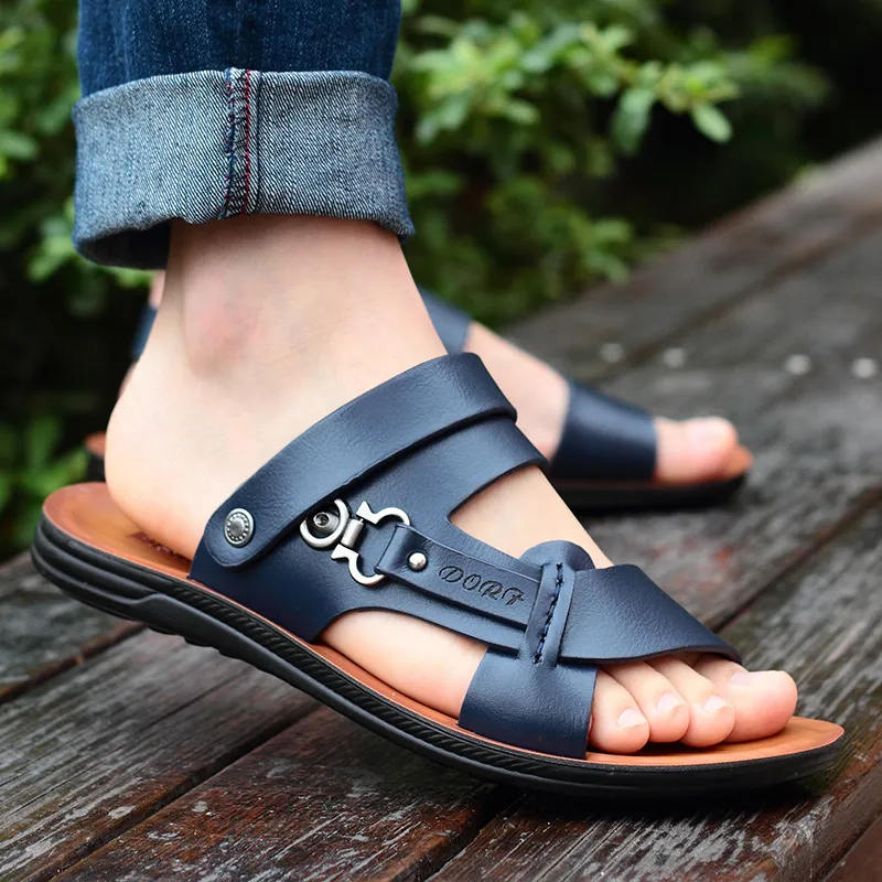 Men Open-toed Sandal Fashion Trend Beach Shoes Slippers Mens Sandals Summer Leather