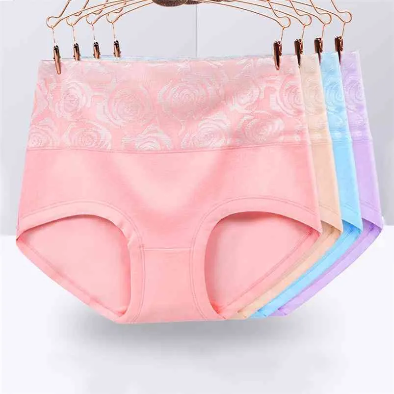 Hög midja 4pcs / set pantie bomullskroppsformad modebyxor underkläder andningsbar komfort Kvinna Intimates plus storlek 5xl 210730