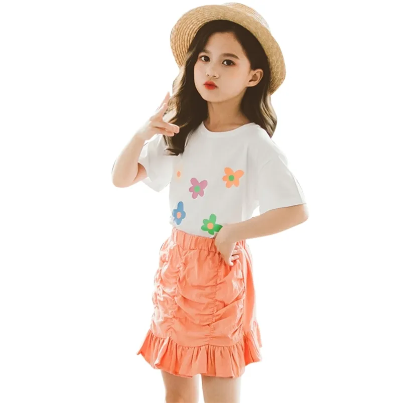 Children Clothes Tshirt + Pants 2PCS Costume For Girls Casual Style Girl Set Summer Kids Clothing 6 8 10 12 14 210527