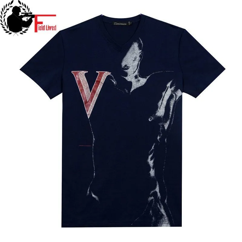 Mens T-shirt Zomer Casual T-shirt Mannelijke T-shirt Zachte Stijl Materiaal V-hals Mode Print Patroon Merk Kleding Plus EU-maat 210518