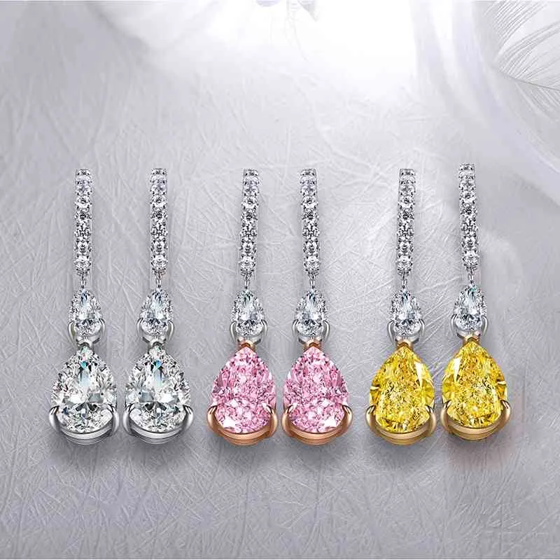 2021 925 Sterling Silver Pear Shape 4.0ct Stunning Color Stones Earings Female Jewelry