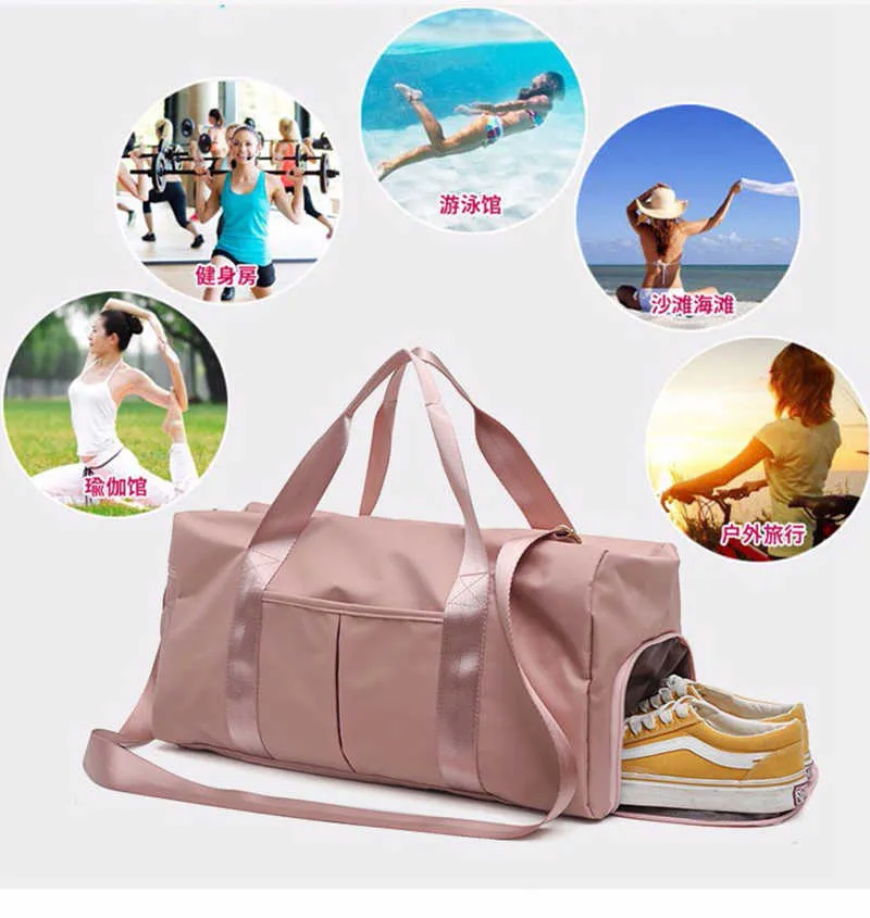 Outdoor Waterproof Nylon Sports Gym Bags Men Women Training Fitness Travel Handbag Yoga Mat Sport Bag with shoes Compartment (55)