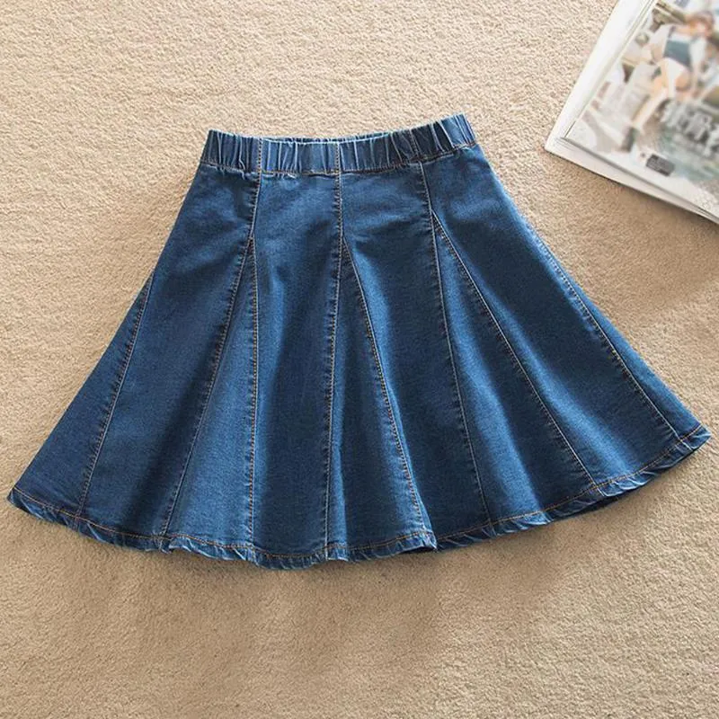 Saias 7xl 8xl mais tamanho denim saia feminina cintura elástica aline plissado mini jeans skater estilo formal azul verão casual lolita