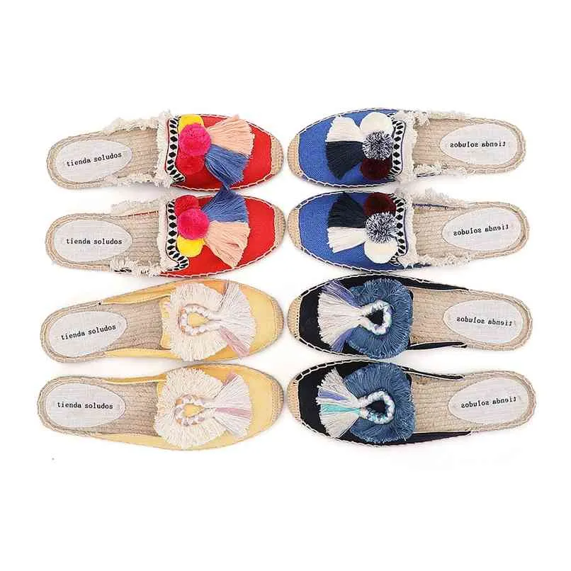 제한된 캔버스 고무 봄 / 가을 노새 Unicornio Terlik Tienda Soludos Espadrilles for Flat Sandals 210903