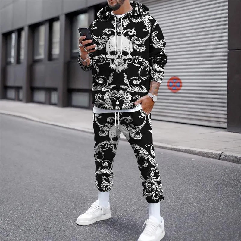 Heren trainingspakken schedel 3D gedrukt casual hoodies jogger broek 2pc set pak herfst winter mode trend mannen trainingspak oversized kleding 6XL