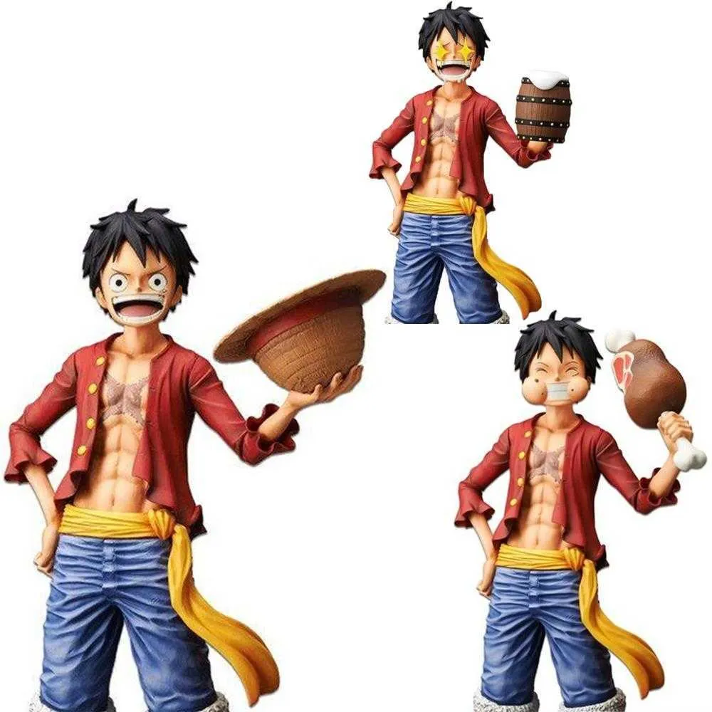 One Piece Monkey D. Luffy Anime Figure Tre forme di Rufy Star Eyes Eat Meat Sostituibile Action PVC Figure Toy Model Doll Gift Q0722