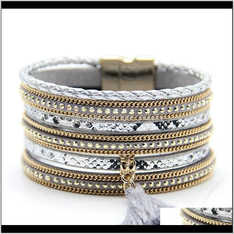 handmade multilayer leather bracelets for women fashion ladies bohemian wide wrap charm magnet bracelet dff0629