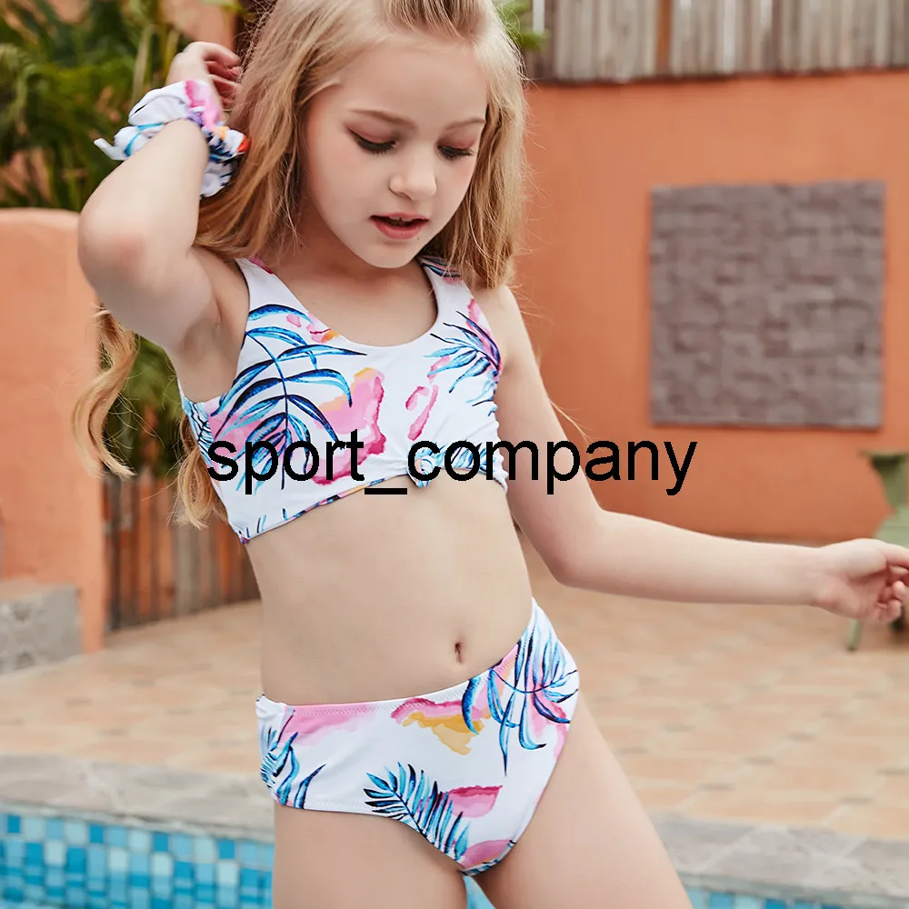 2021 Summer Girls Swimwear Roślin Drukowane Baby Swimwear Biquini Infantil Swimsuits Set Bikini Zestaw 6-14 lat Dwa kawałki