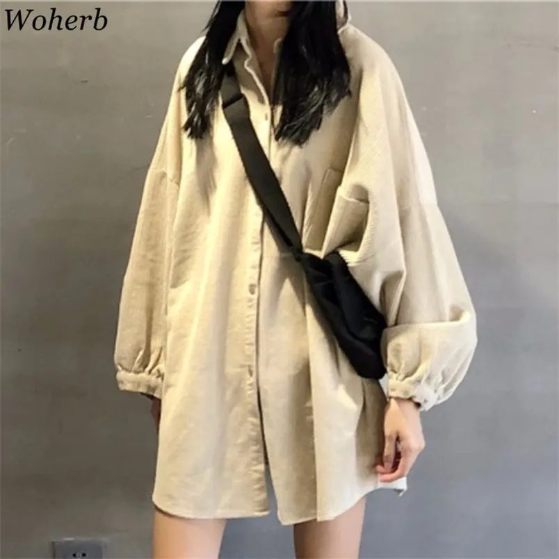 Oversized Sorduroy Koszula Kobiety Long Bluzka Kurtka Jesień Zima Plus Rozmiar Bluzki Casual Damskie Topy Blusas Koreański 210519