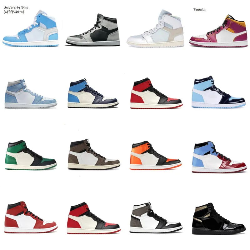 Mit Box Jumpman 1 Mid Schuh Basketballschuhe Top Qualität 1s Lila Silber University Blue High Hyper RoyalUnc Männer Frauen Trainer Sneaker