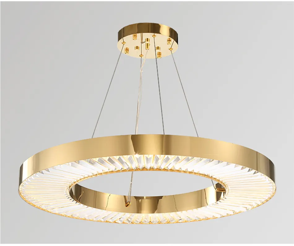 Luxury Gold Ring Crystal LED Chandelier For Bedroom Home Decor Modern Living Room Decoration Hanging Light