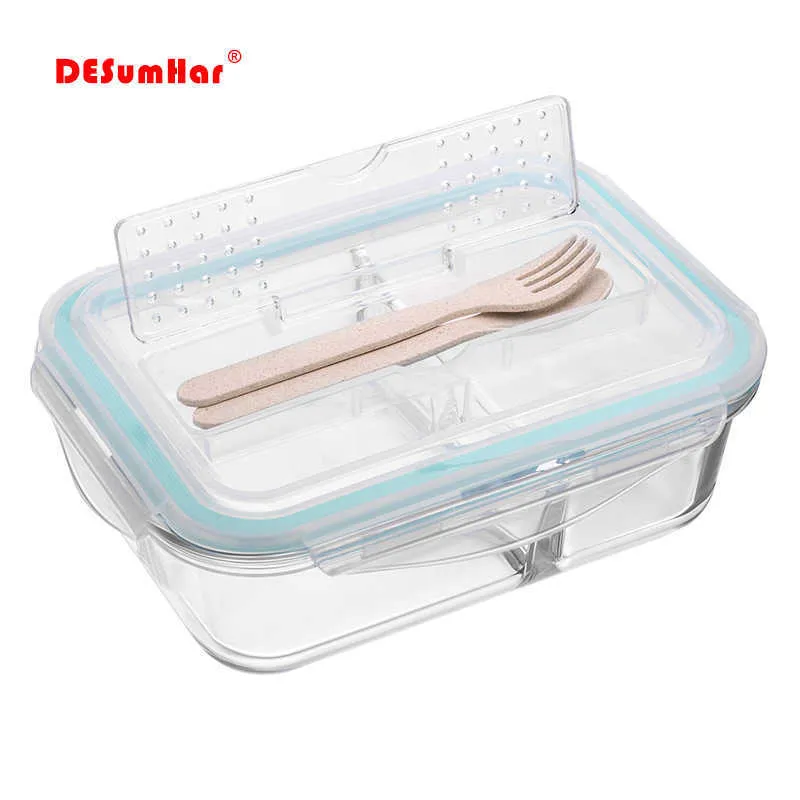 Korean style Lunch Box Glass Microwave Bento Box Food Storage Box school food containers with compartments for kids 210925