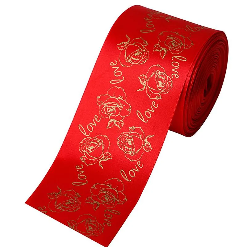 Colorful Decor Gift Ribbon 5 Yards Polyester Satin Ribbon Love Lips Rose Love Printing Valentine`s Day Ribbons Customization VTKY2112