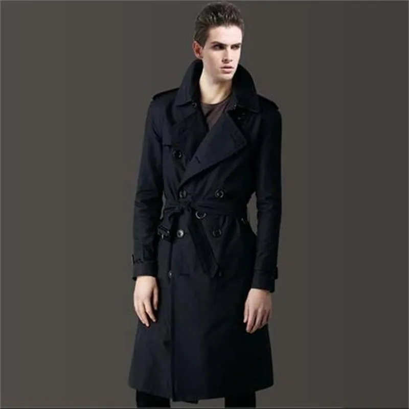 Męskie okopy płaszcze męskie jesień casacos homens man długie ubrania szczupłe dopasowane rękawy designer