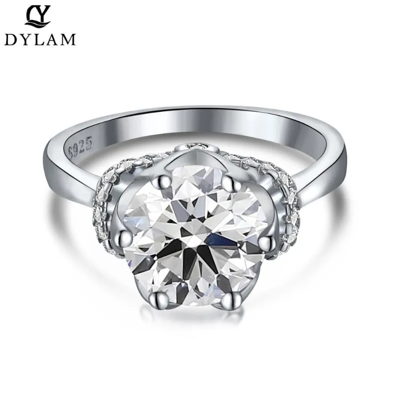 Anillos de racimo DYLAM flor anillo de oro blanco para mujer Moissanite diamante solitario boda compromiso joyería regalo de Navidad