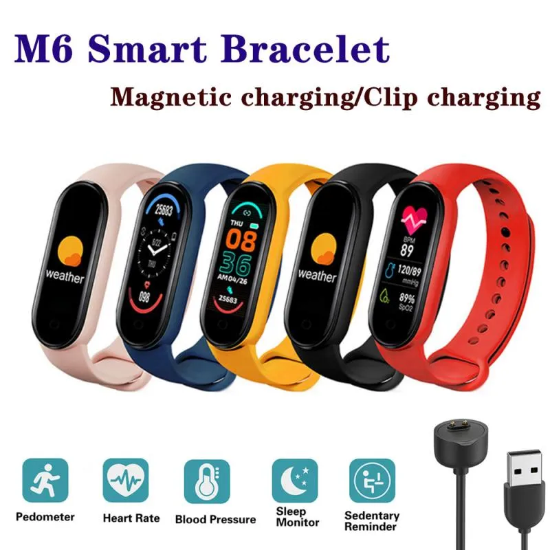 M6 Smart Wristbands Bracte Watch Часы Сердечкости Артериальное давление Bluetooth Шагомер Фитнес Трекер Спорт Smartband Для iPhone Xiaomi Huawei