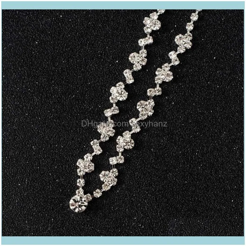 Women 2021 Fashion Necklace Earrings Set Alloy Rhinestone Wedding Bridal Lady Dangle Earring Necklaces Jewellery Accessories &