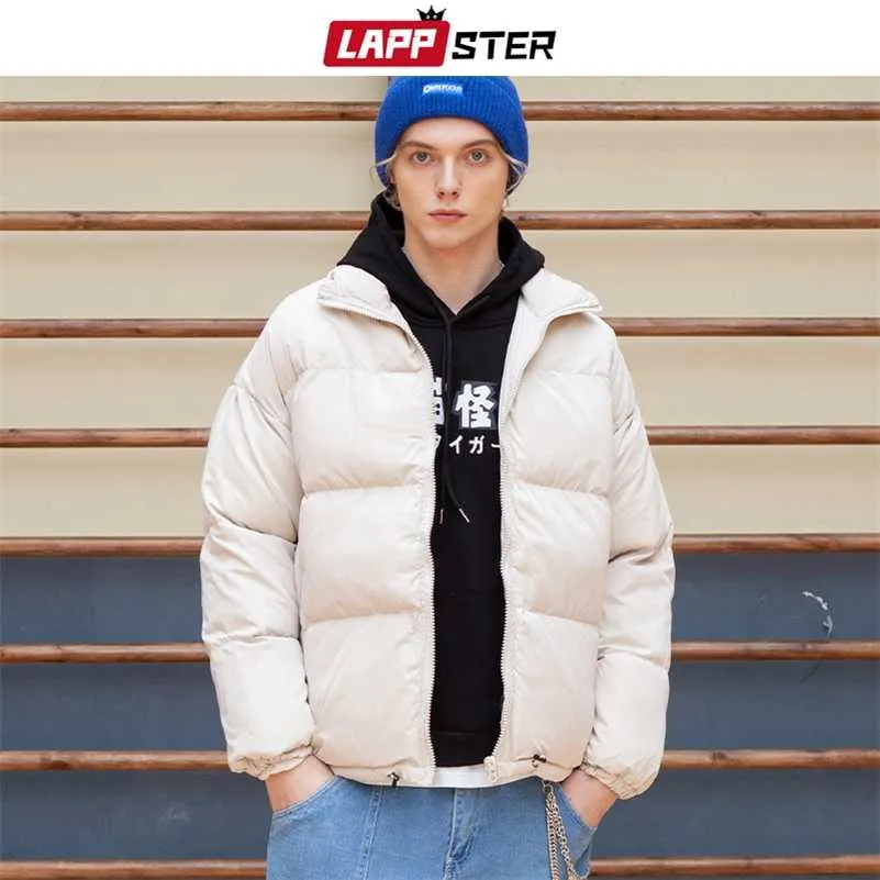 Lappster Mężczyźni Harajuku Ciepły Bubble Płaszcz Zimowa Kurtka Streetwear Solidne Czarne Parki Człowiek Koreański Moda Puffer Kurtki Płaszcze 211110