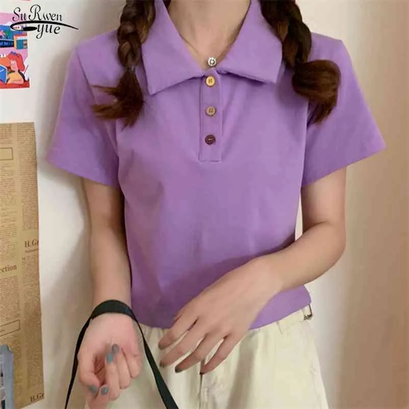 Lente zomer shirt katoen elastische polo kraag T-shirt vrouwen Koreaanse korte mouwen mode 3 kleuren shirts voor 13330 210510