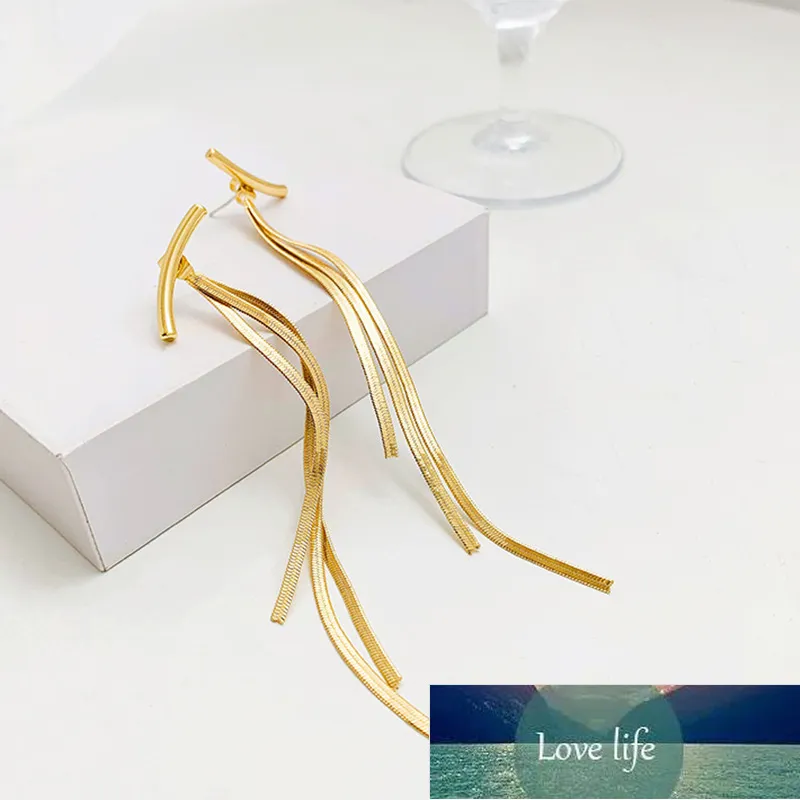 Barra de cor dourada vintage longa tassel tassel brincos para mulheres arco brilhante arco geométrico brinco coreano moda jóias Novo preço de fábrica especialista