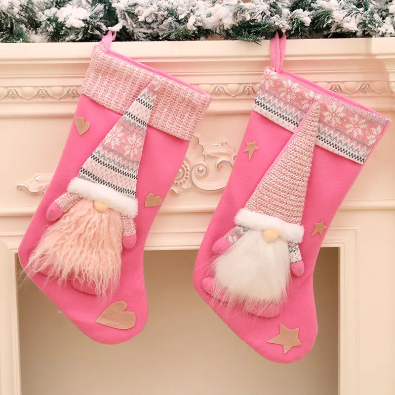 Noël Tricoté Flanelle Sans Visage Forêt Profonde Nain Personnes Âgées Poupée Grandes Chaussettes Décorations De Noël Pendentif Cadeau