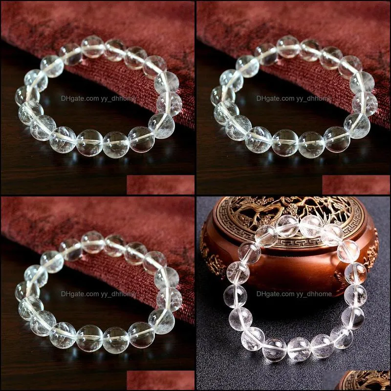 Beaded, Strands Fine + 100% Natural White Crystal Stone Bead Bracelet Yoga