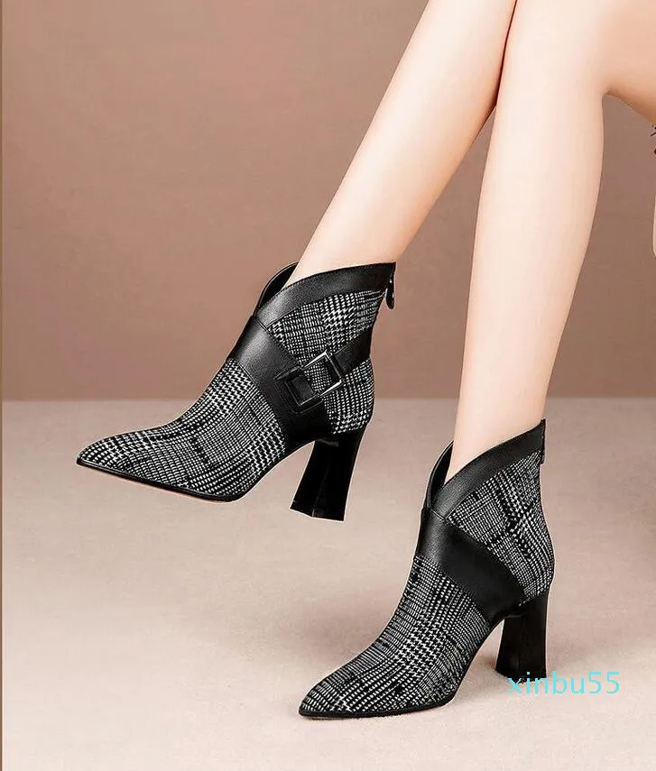 Boots Sexy Women Autumn And Winter V-Neck High Heels Ankle Shoes Leather Booties Wedding Party