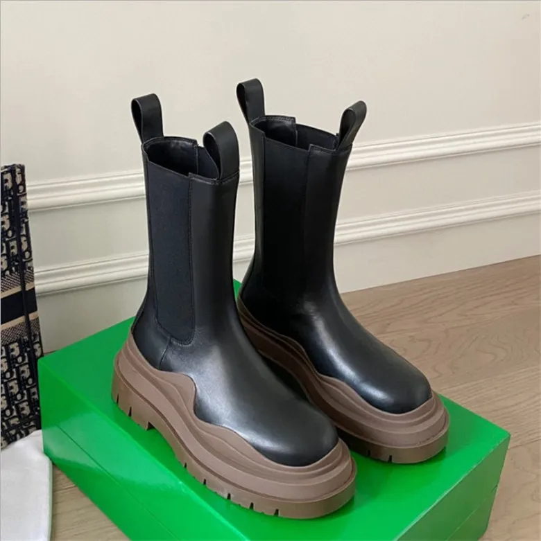 designer lyx däck läder stövlar damer ankel haif cowskin chelsea dragkedja boot höst vinter martin mode camfort skor toppkvalitet storlek 35-44