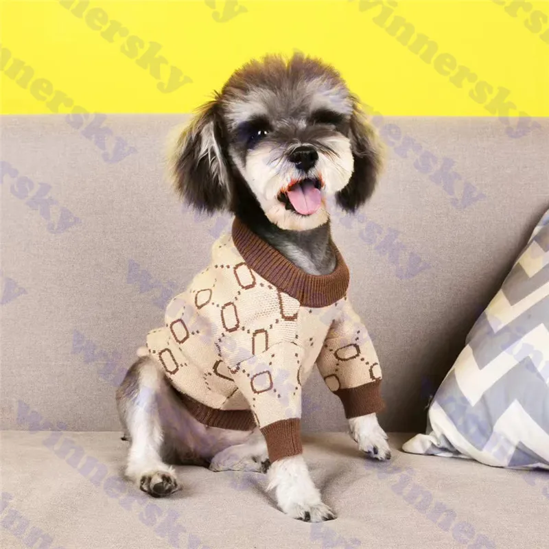 Khaki Huisdier Trui Dog Apparel Letter Print Huisdieren T-shirt Winterhonden Gebreide Sweaters Kleding