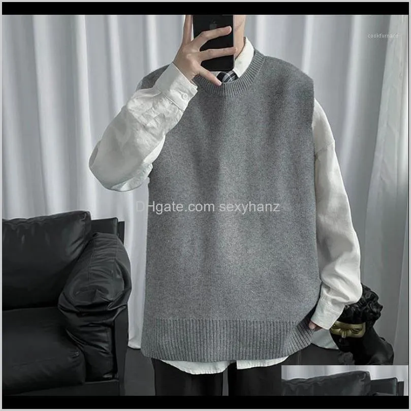 2021 mens o-neck sweater vest spring autumn harajuku korean fashions male poullover loose sleeveless waistcoat clothing1