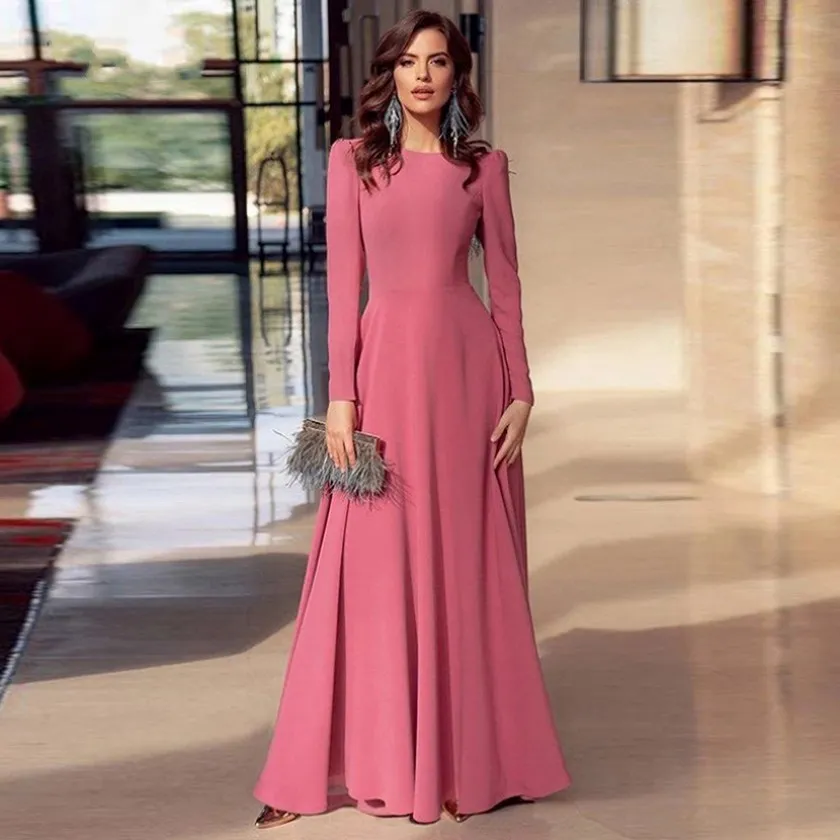 Elegant Bean Pink A-Line Evening Dress - Satin Long Sleeve Formal Gown,  Shop Now! from Dhgate Evening Dresses - price 80.4