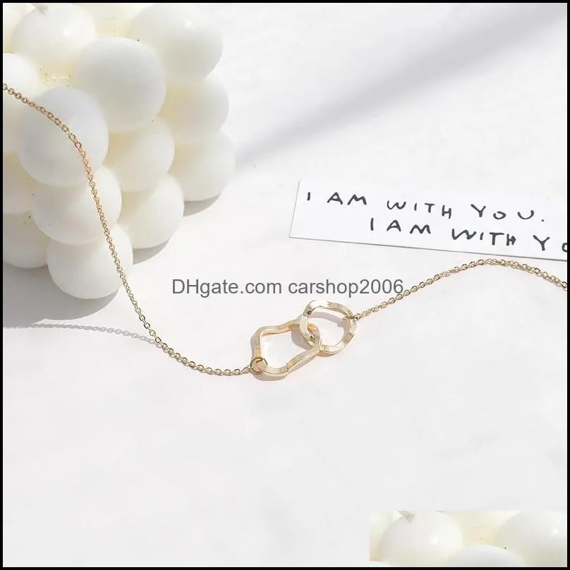 Cold Wind Creative Irregular Necklace Simple Geometric Double Ring Interlocking Clavicle Chain Korean Minority Female Chains