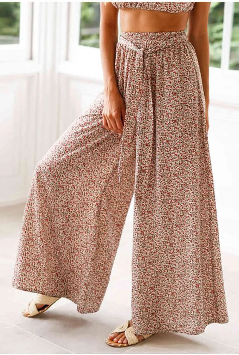 Casual Boho Broek Met Wijde Pijpen Dames Bloemenprint Palazzo Lange  Strandbroek Met Hoge Taille Vrouwelijke Vakantievakantie 210427 Von 14,48 €