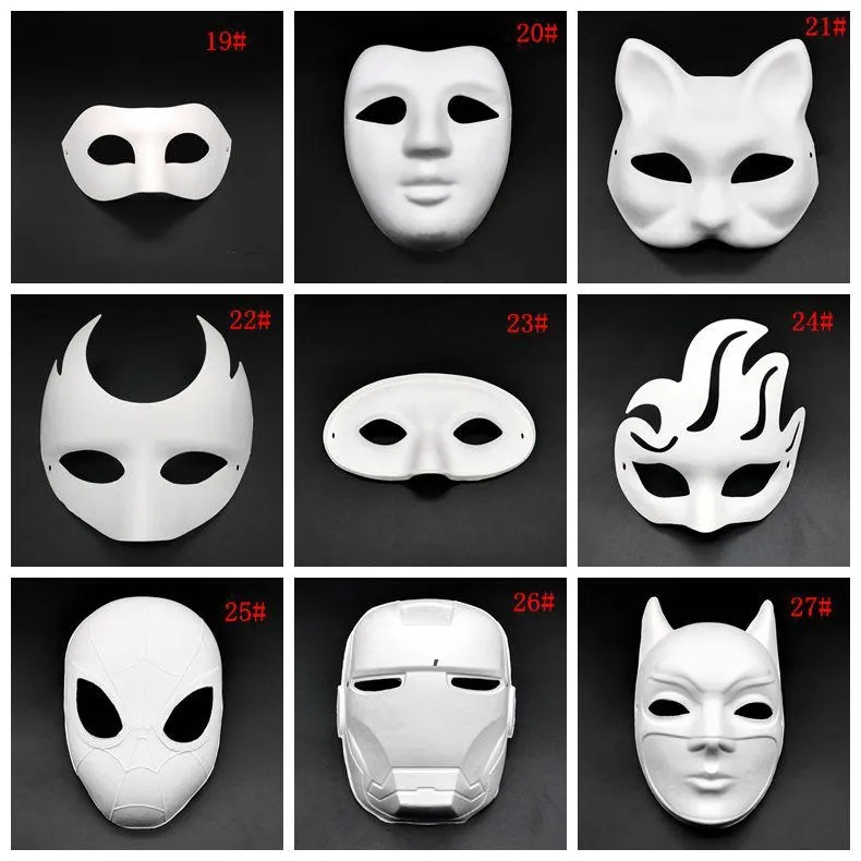 Halloween Full Face Máscaras Pintado Pintado Papel Papel Coberto Macho Em Branco Máscara Branco Mascarada Mascarada Máscara De Partido Zzb8112