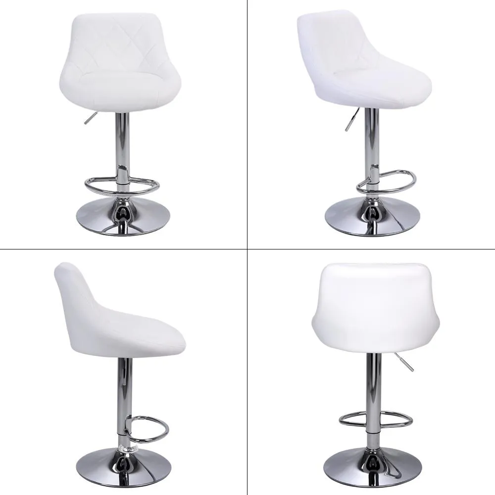 WACO Modern Bar Stools High Tools Type, Adjustable Chair Disk Rhombus Backrest Design Dining Counter Pub Chairs White