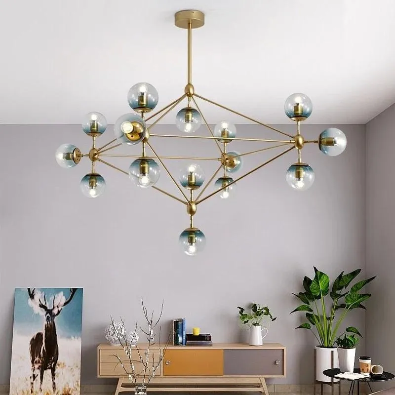 Lustres Moderne Bulle En Verre Éclairage LED Moléculaire LOFT Industriel Suspension Pour Salon Chambre Luminaire Suspendu