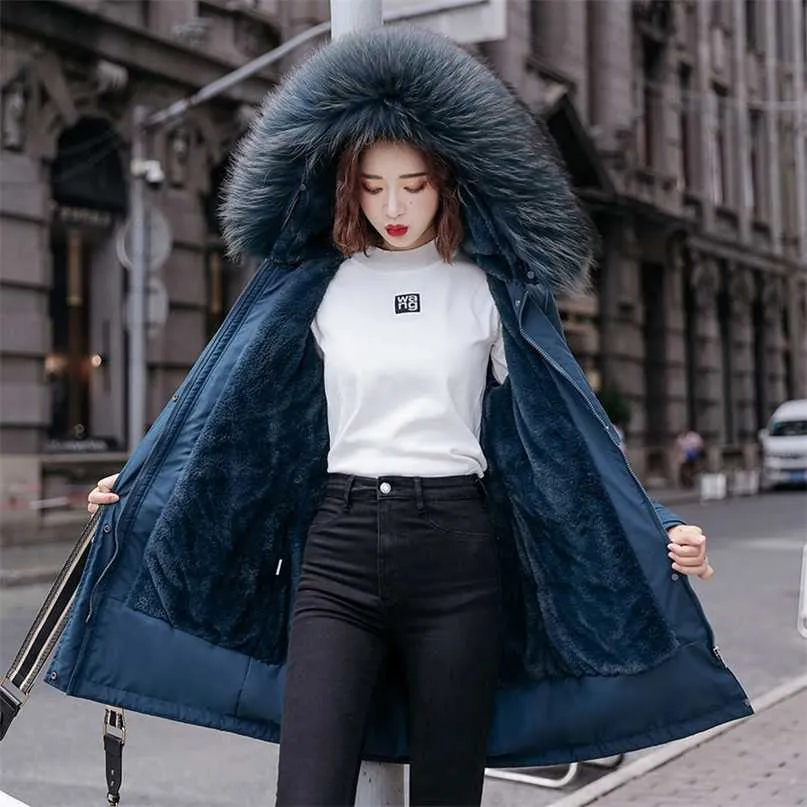 冬の女性がパーカーのプラスのサイズの厚い暖かい中長いフード付きパーカージャケットの毛皮の中の毛皮の中の毛皮の中の毛皮211108