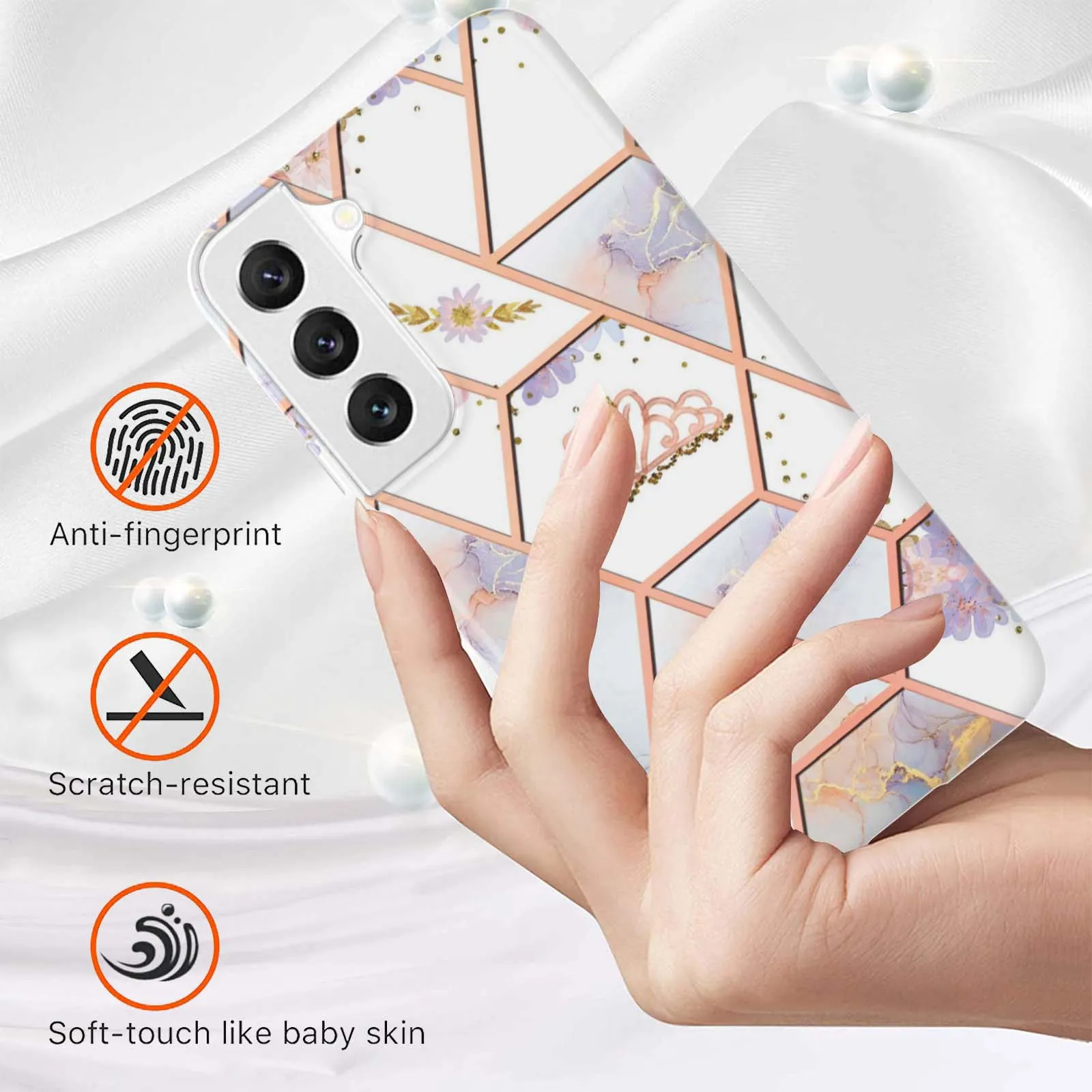 Мода Цветок Мраморный Мягкий IMD TPU Чехлы Для Samsung S22 Ultra Plus  Примечание 20 A03S 166 Galaxy A73 5G A33 A53 A13 Bling Golden Line Chrome  Металлическая Геометрия Каменный Телефон Кожа От