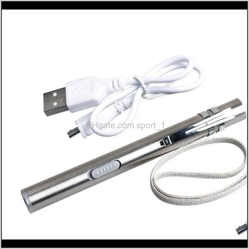 Mini USB Edelstahltaschenlampe Schlüsselbund wiederaufladbare Torch Stift Taschenlampen tragbare Lampe Outdoor Camping Light Za2481 9noj1 Party favor XT3EB