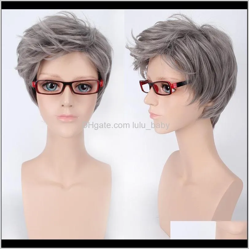 z&f 45cm short straight hair grey rose hair net synthetic new hairstyles men`s natural hair lace wig