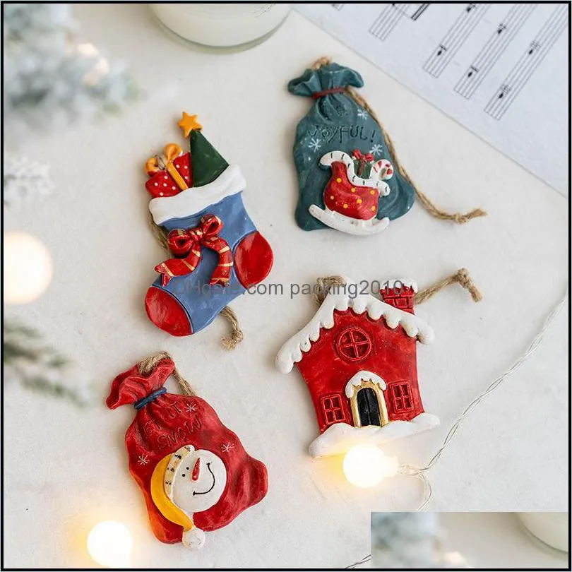 Christmas Pendant Christmas Socks Gift Bag House Snowman Resin Pendants Xmas Tree Decorations LLA9126