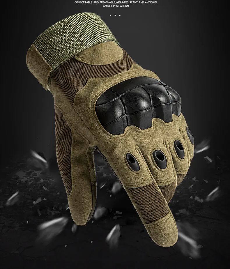 Militär Full Finger Hard Gummi Knuckle Outdoor Sports Tactical Handskar Trainning All Fingered Glove Andiskid för män Kvinnor